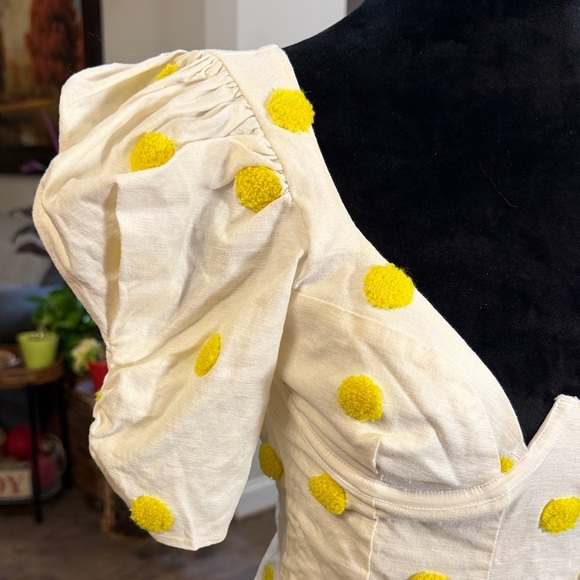 For Love And Lemons White Mini Dress with Yellow Dots - Picture 4 of 8